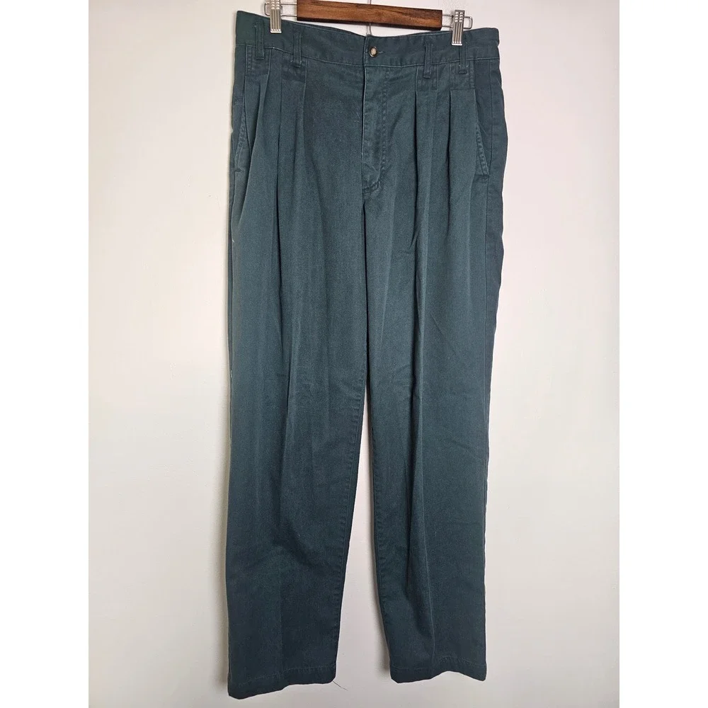 Vintage Original Morganwear Casuals Pleated Trousers Mens 34 Forest Green Chinos